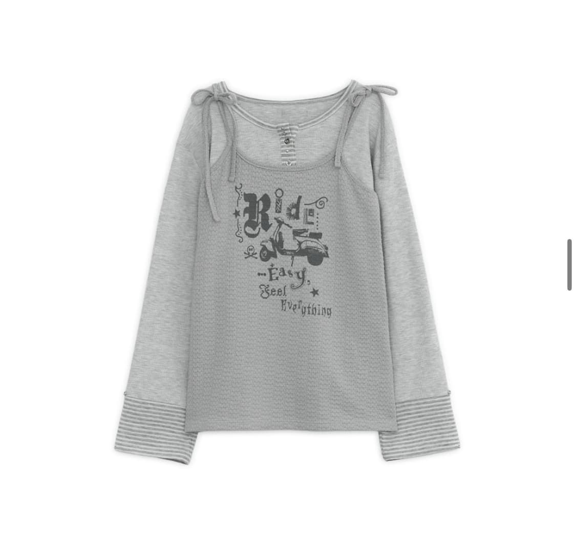 허그유어스킨 프린트 레이어드 헨리넥 티 상품이미지1