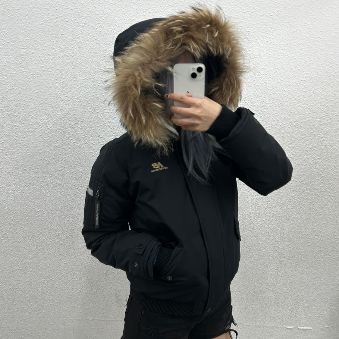 뉴발란스 울프죠 블랙 퍼후드 패딩 S 상품이미지1