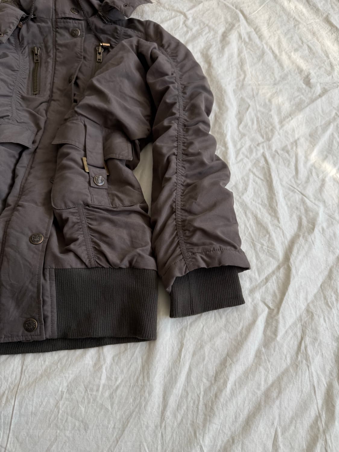 y2k 카키브라운 셔링 미니원피스 야상집업 상품이미지4