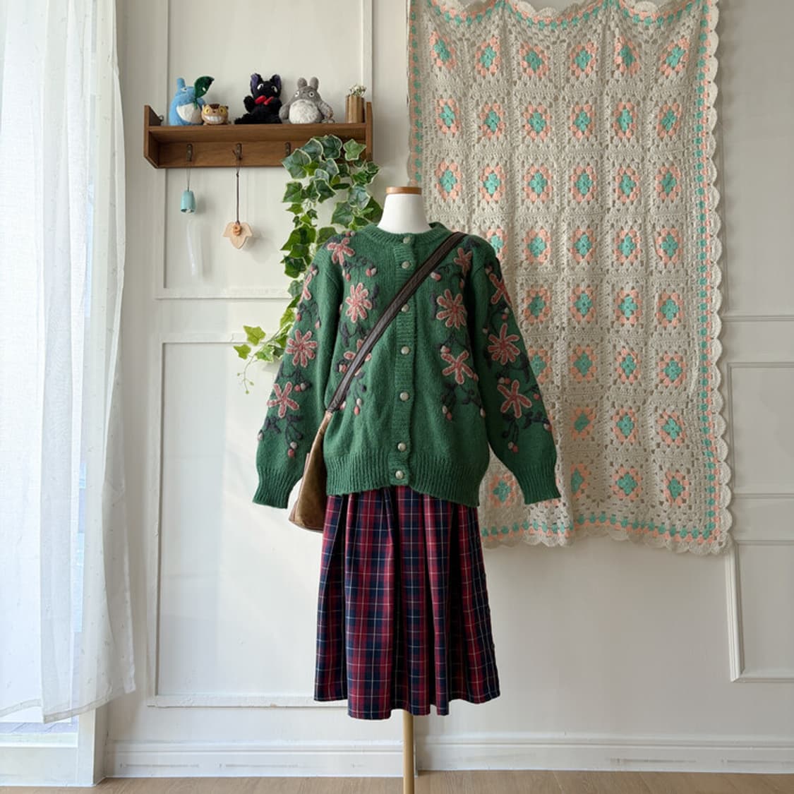 셀니빈티지 그린 플라워 모티브 니트가디건 상품이미지3