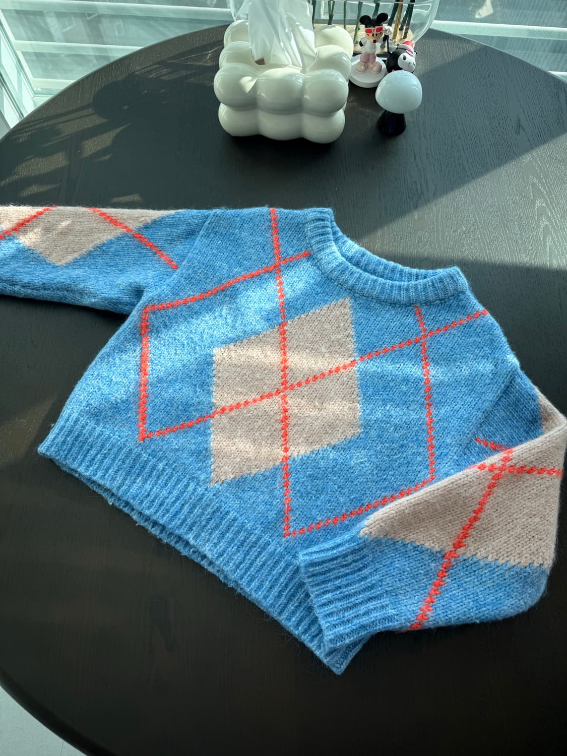 자라 블루 패턴 아가일 니트 스웨터 상품이미지1