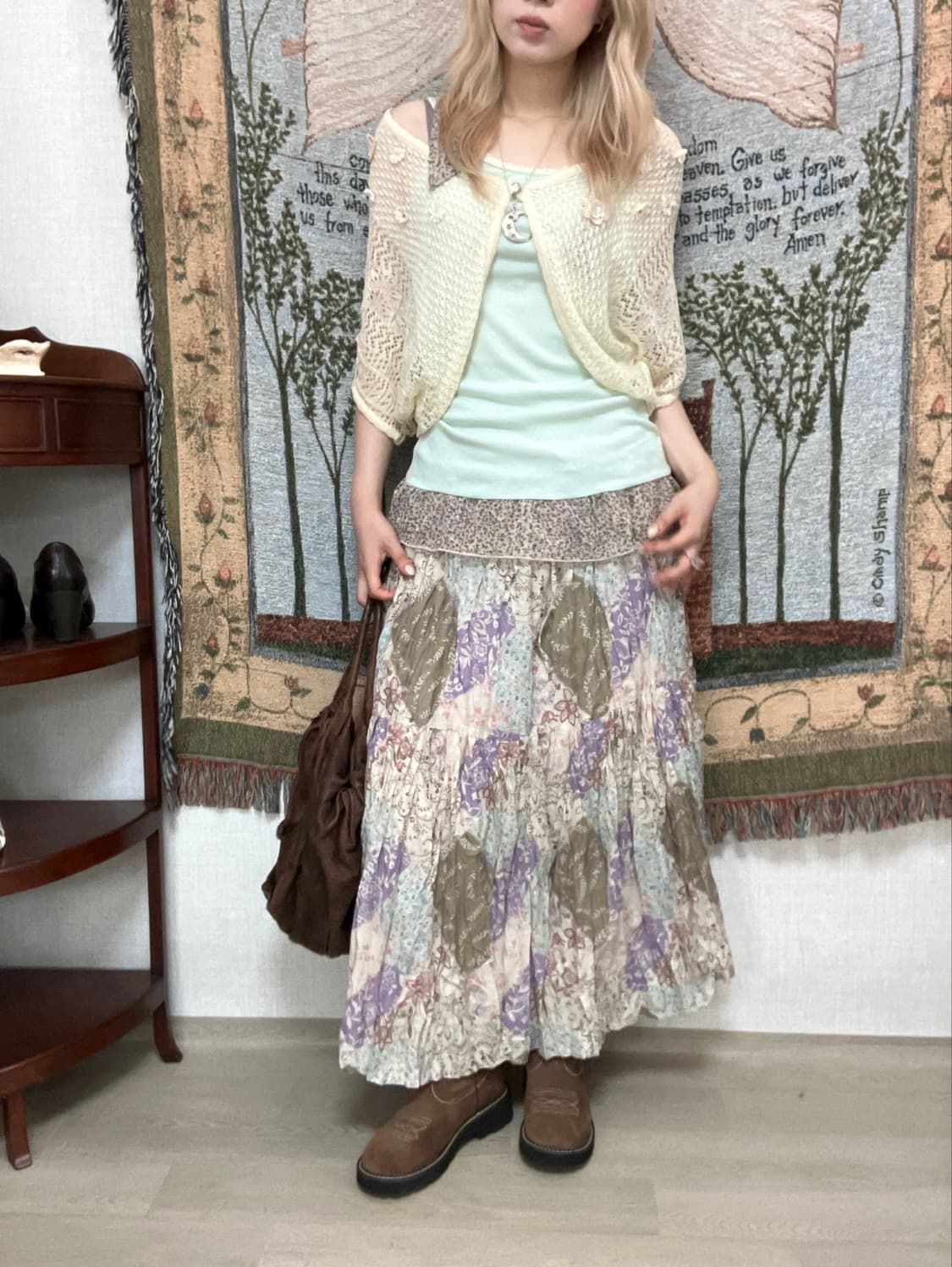 jpn vintage 히피 모리 페이즐리 플리츠 롱스컽 상품이미지2