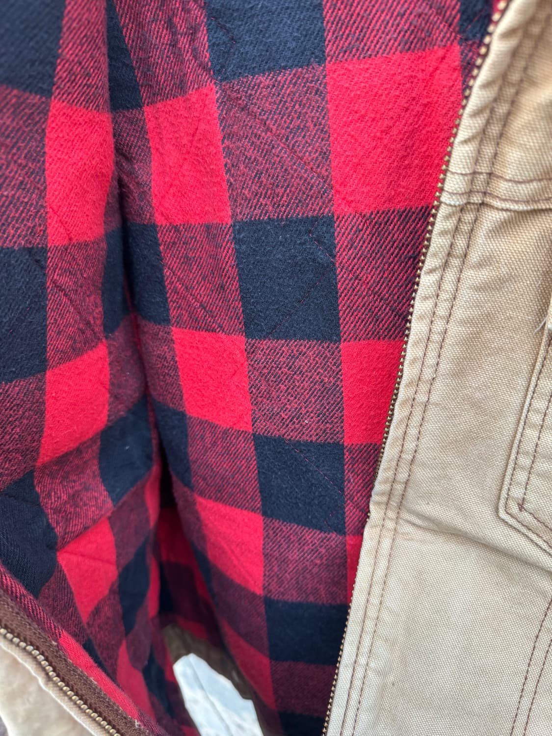 70s 키임페리얼 버팔로 체크 페이딩 캔버스원단 트러커 워크 자켓 상품이미지8