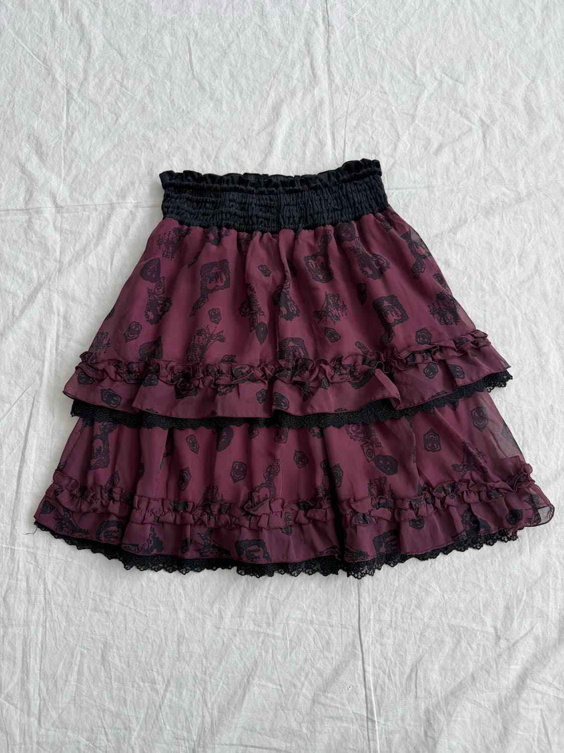 엑시즈팜 버건디 고스로리 미디 스커트 상품이미지4