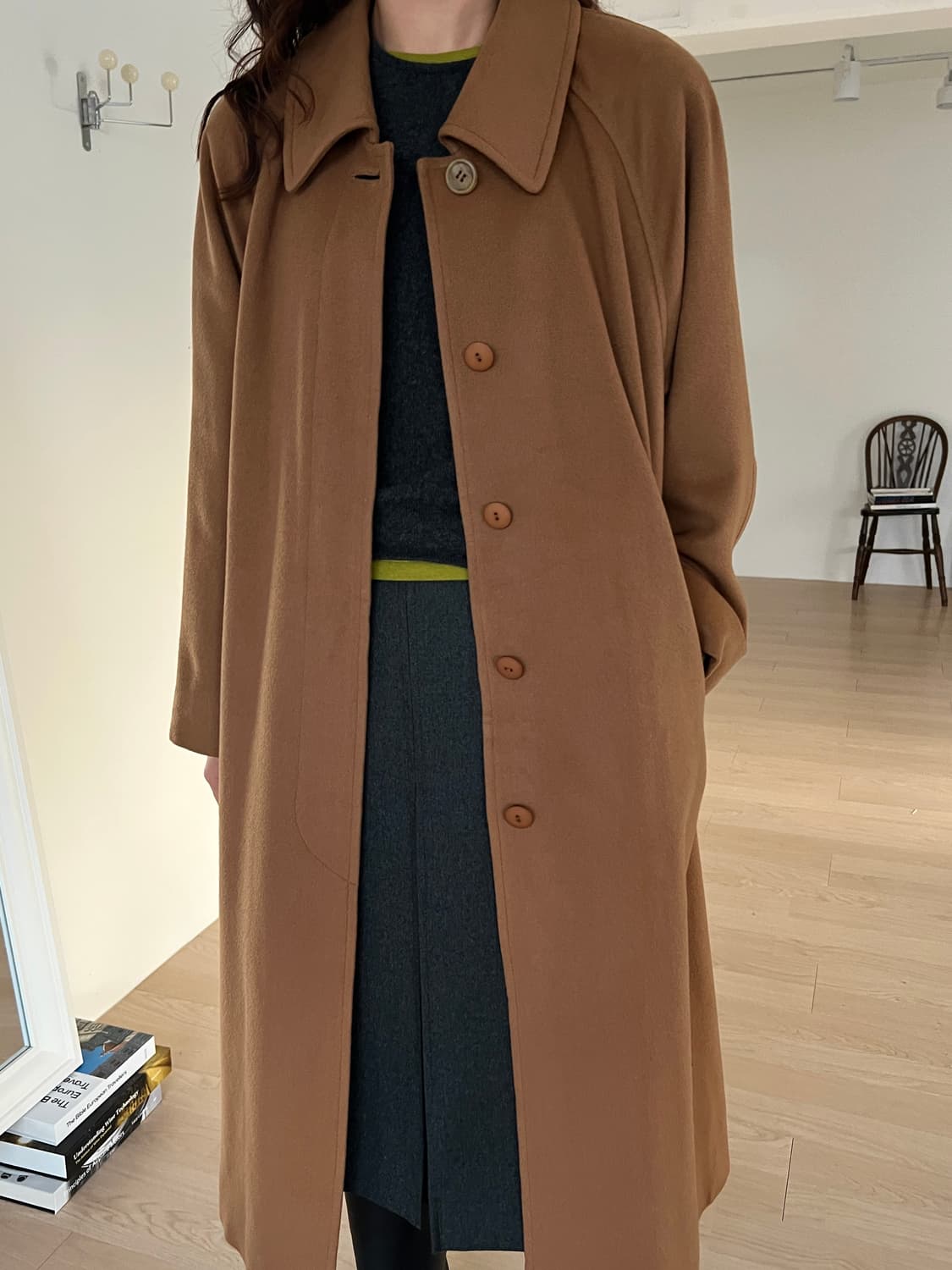 빈티지 캐시미어 100% 카멜 롱 코트 상품이미지3