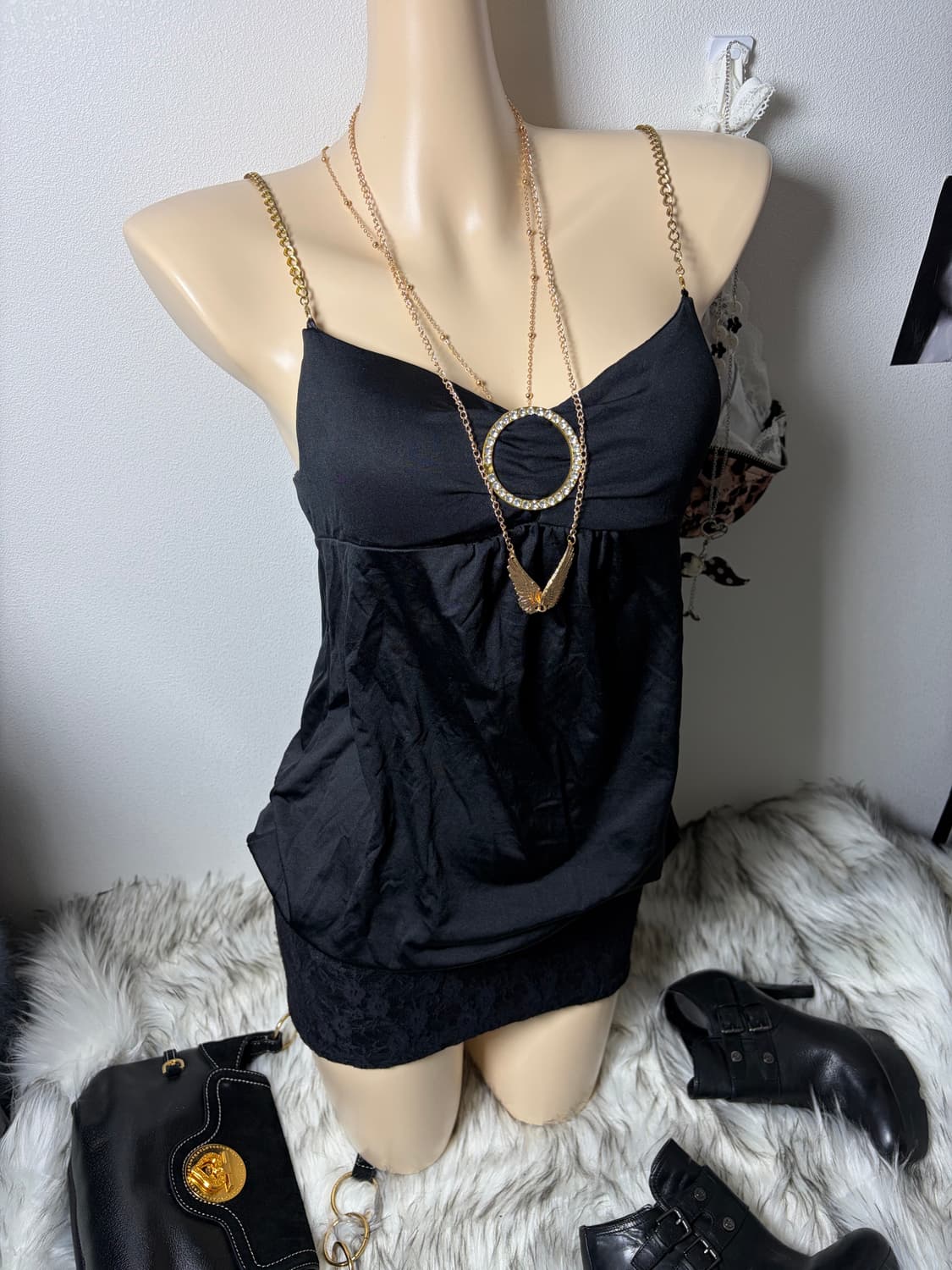 오네갸루 골드 큐빅링 원피스 퍼자켓 세트 상품이미지2