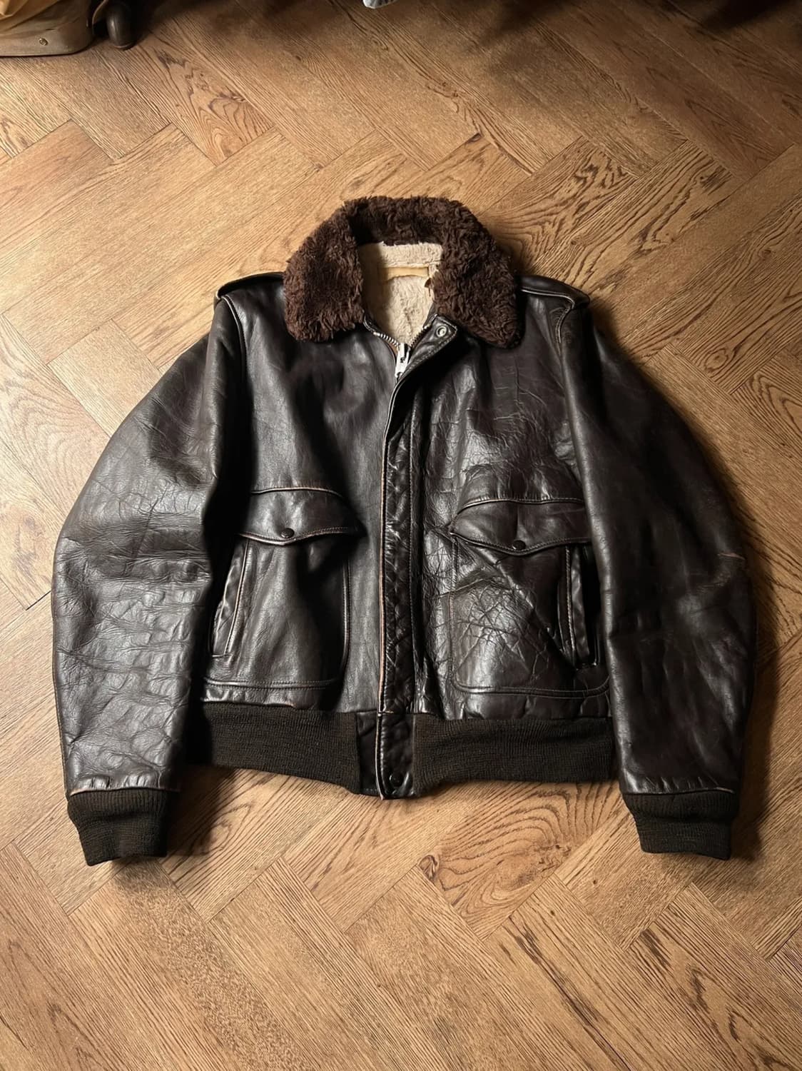 [L]7~80s USA 빈티지 쉐르파 라이닝 리얼레더 G-1 플라이트자켓 상품이미지1