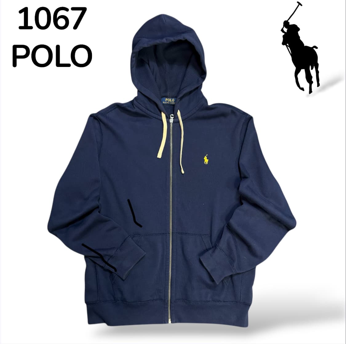 폴로 옐로우 로고 네이비 후드집업 L 상품이미지2