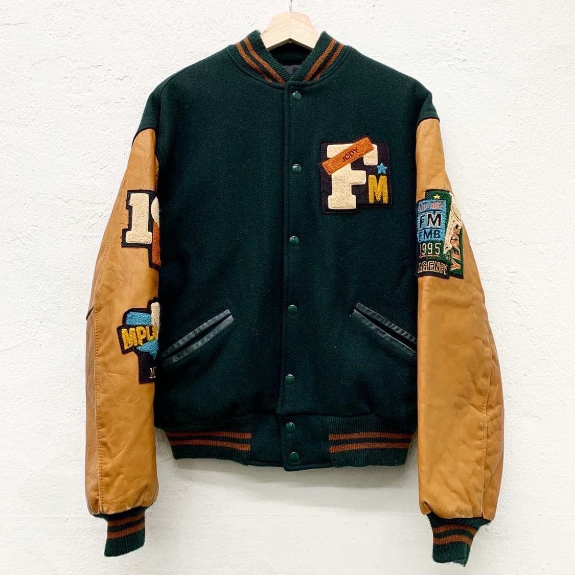 빈티지 그린 레더 와펜 바시티 자켓 상품이미지2