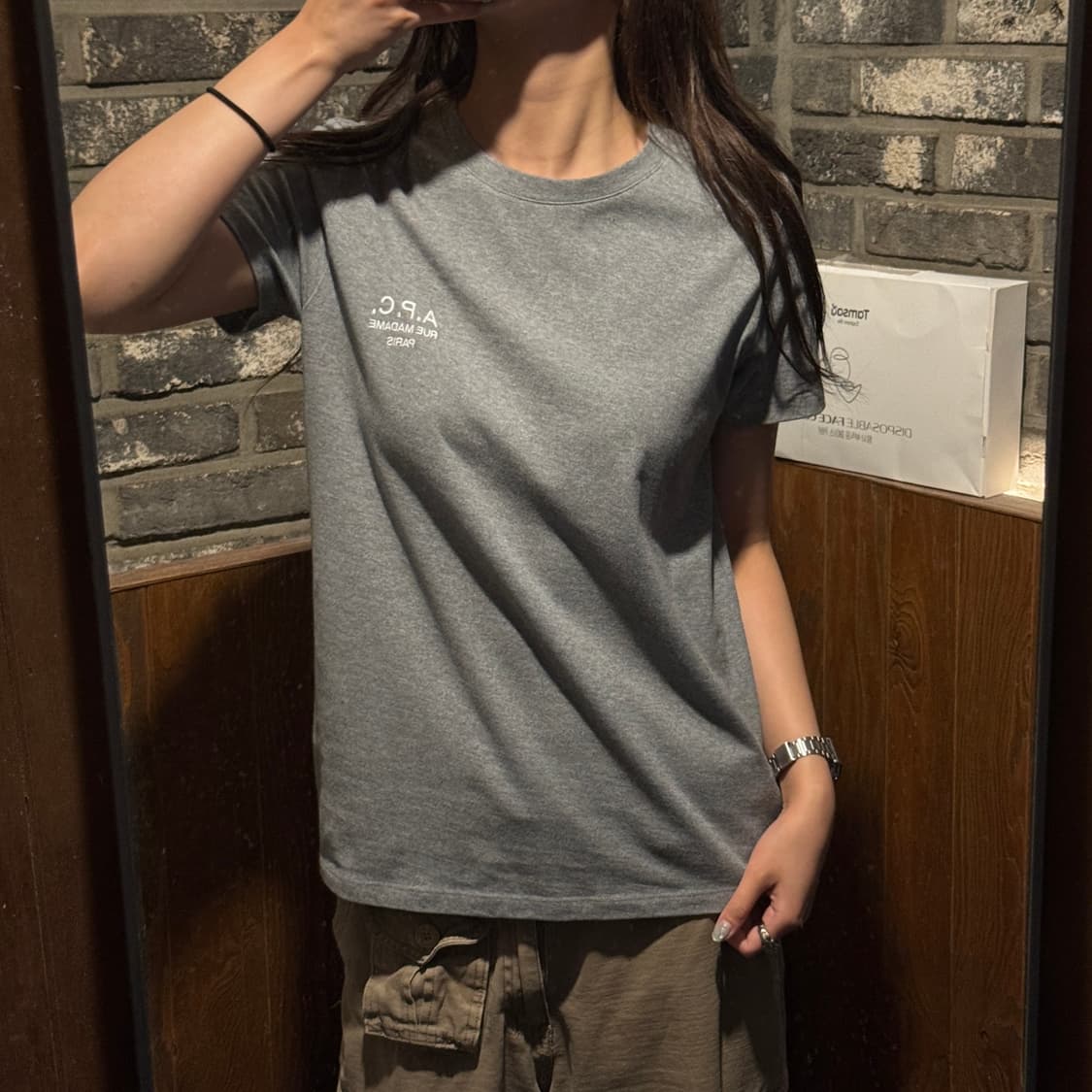 L) 아페쎄 A.P.C. 자수로고 그레이 반팔 티셔츠 상품이미지8