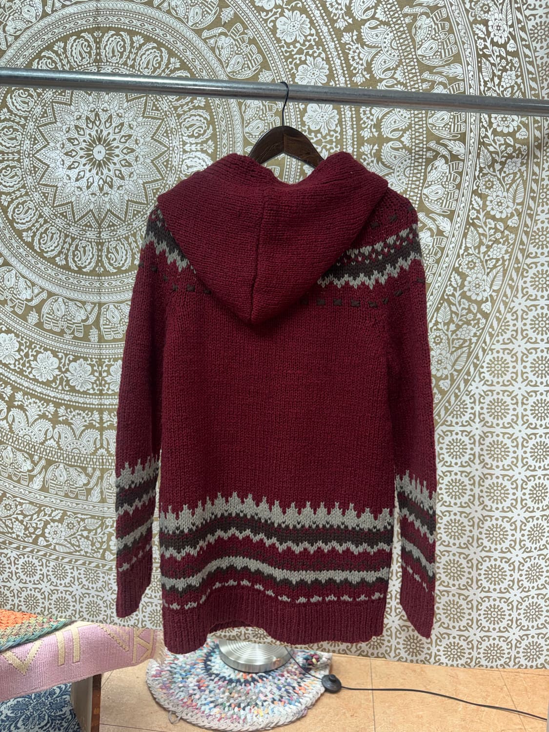 써스데이아일랜드 에스닉 니트 후드 롱 가디건  상품이미지5