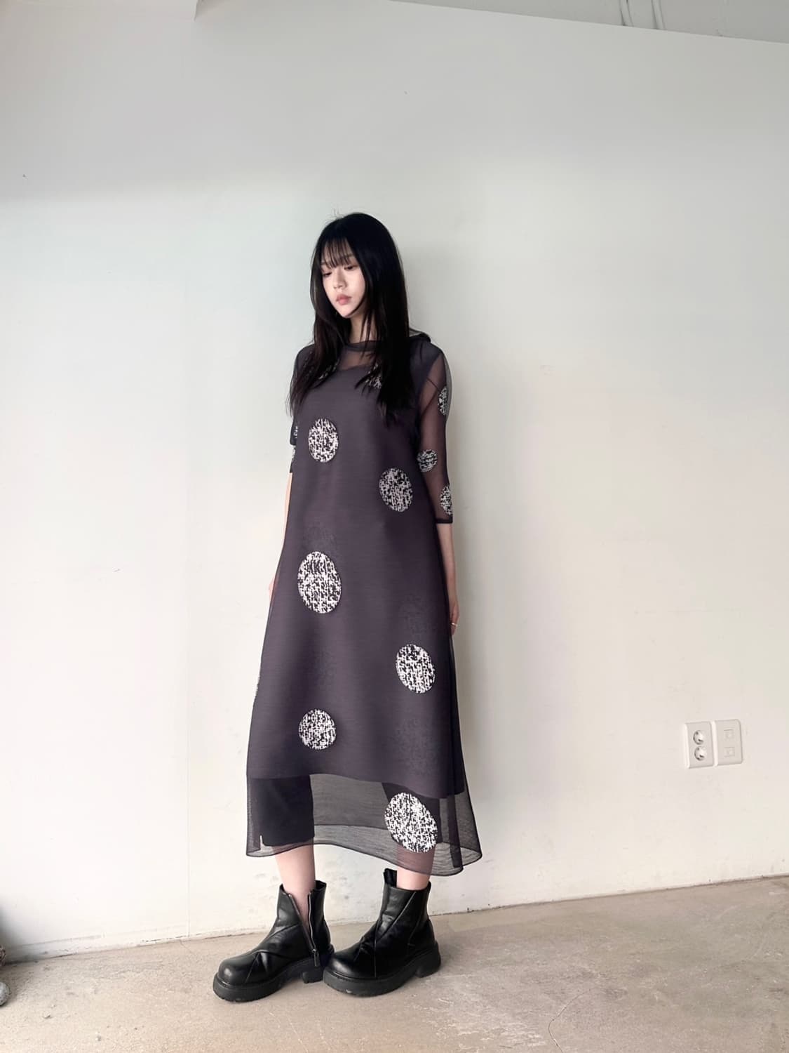 Big dot pleats ops & top / charcoal 상품이미지5