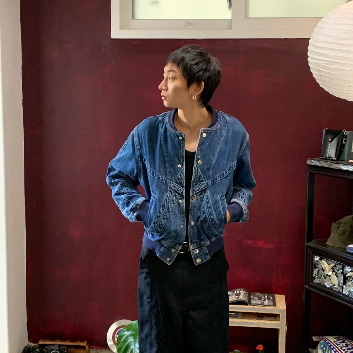 스테판 쿡 패널 데님 바시티 봄버 상품이미지1