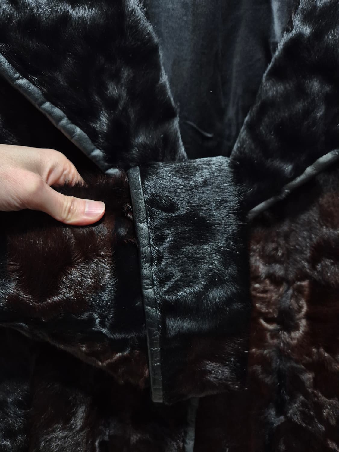 (세일)빈티지 송치 퍼 코트 자켓 다크브라운,블랙 믹스 상품이미지4