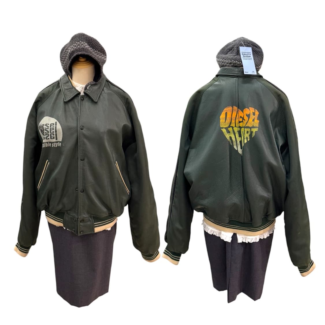 디젤 마스터피스 90S 레더 바시티 자켓 다크그린 상품이미지10