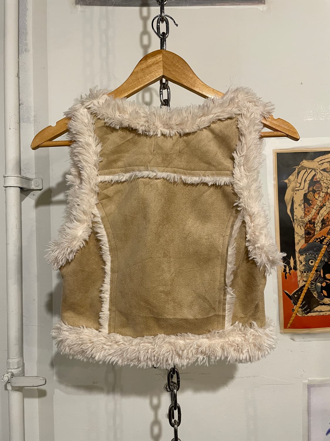 아이보리 퍼 베이지 크롭 베스트 y2k 갸루 상품이미지3