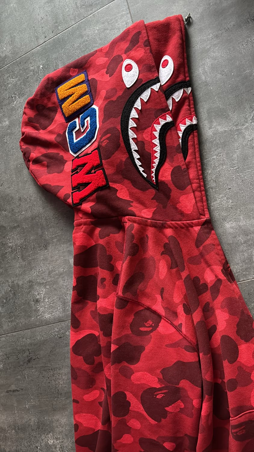 개 급처) 유일 매물) 베이프 더블 샤크 후드집업 L 레드 상품이미지3