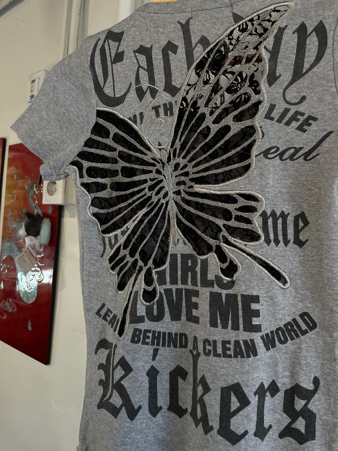 mkr 나비 자수 시스루 레이스 그레이 티셔츠 상품이미지7