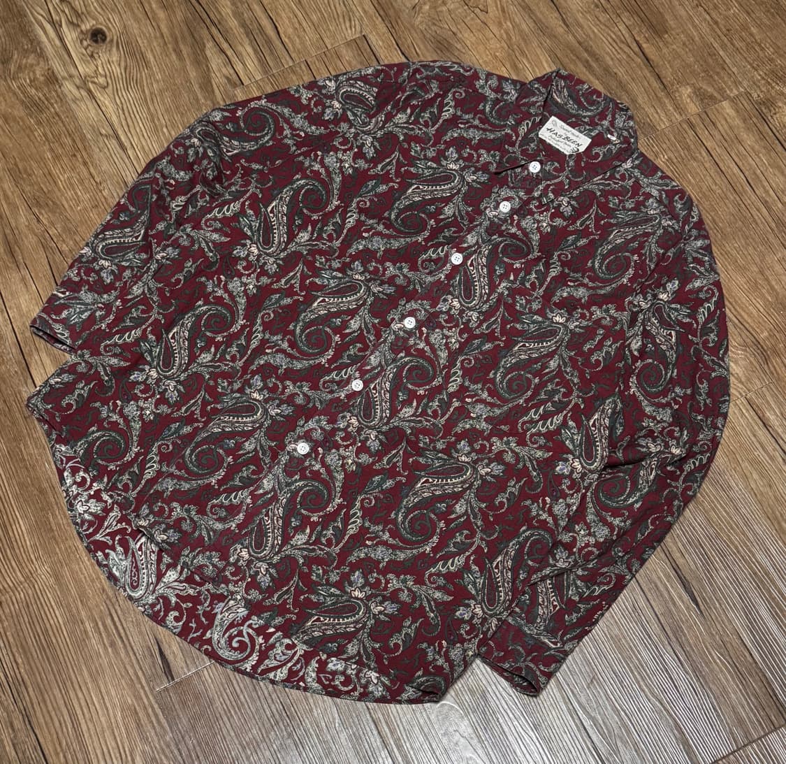 해즈빈 폴리시드 맨 버건디 페이즐리 셔츠 상품이미지1