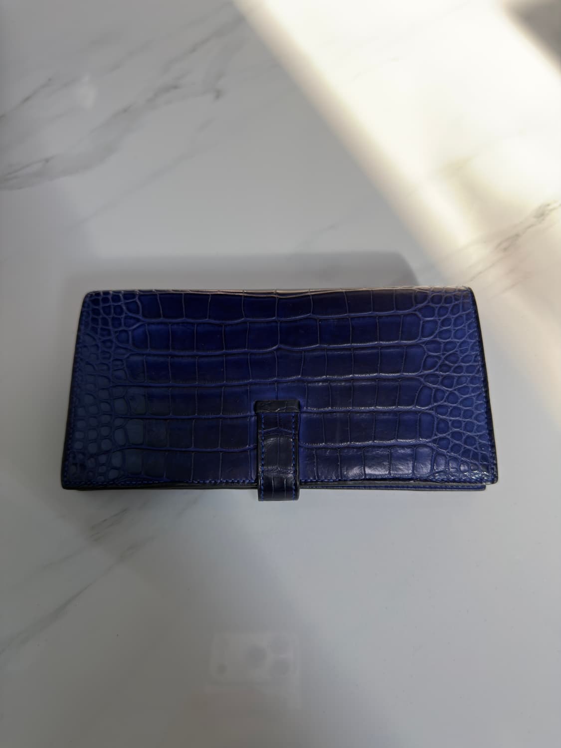 에르메스 베안 와니 악어 장지갑 금장 블루 상품이미지3