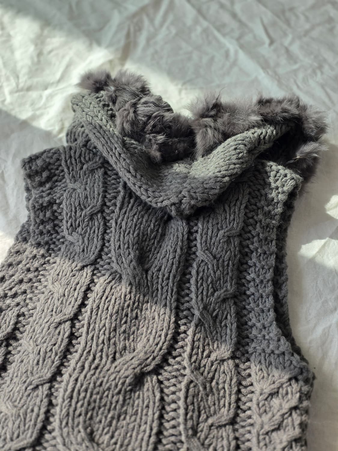 갸루 폼폼 퍼 후드 니트 빈티지 베스트 상품이미지6