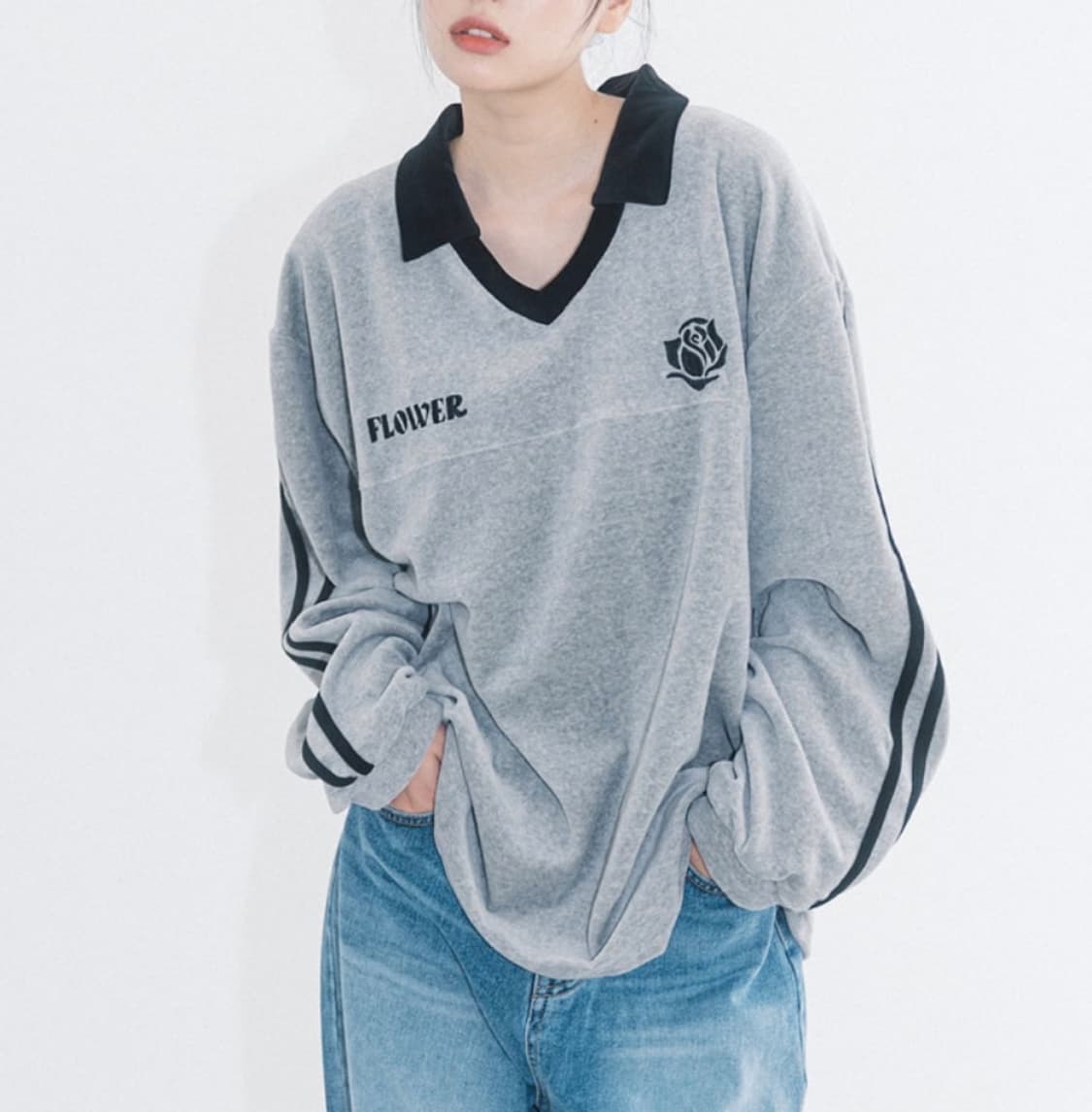 해비즘 브이넥 카라 롱슬리브 원사이즈 상품이미지1