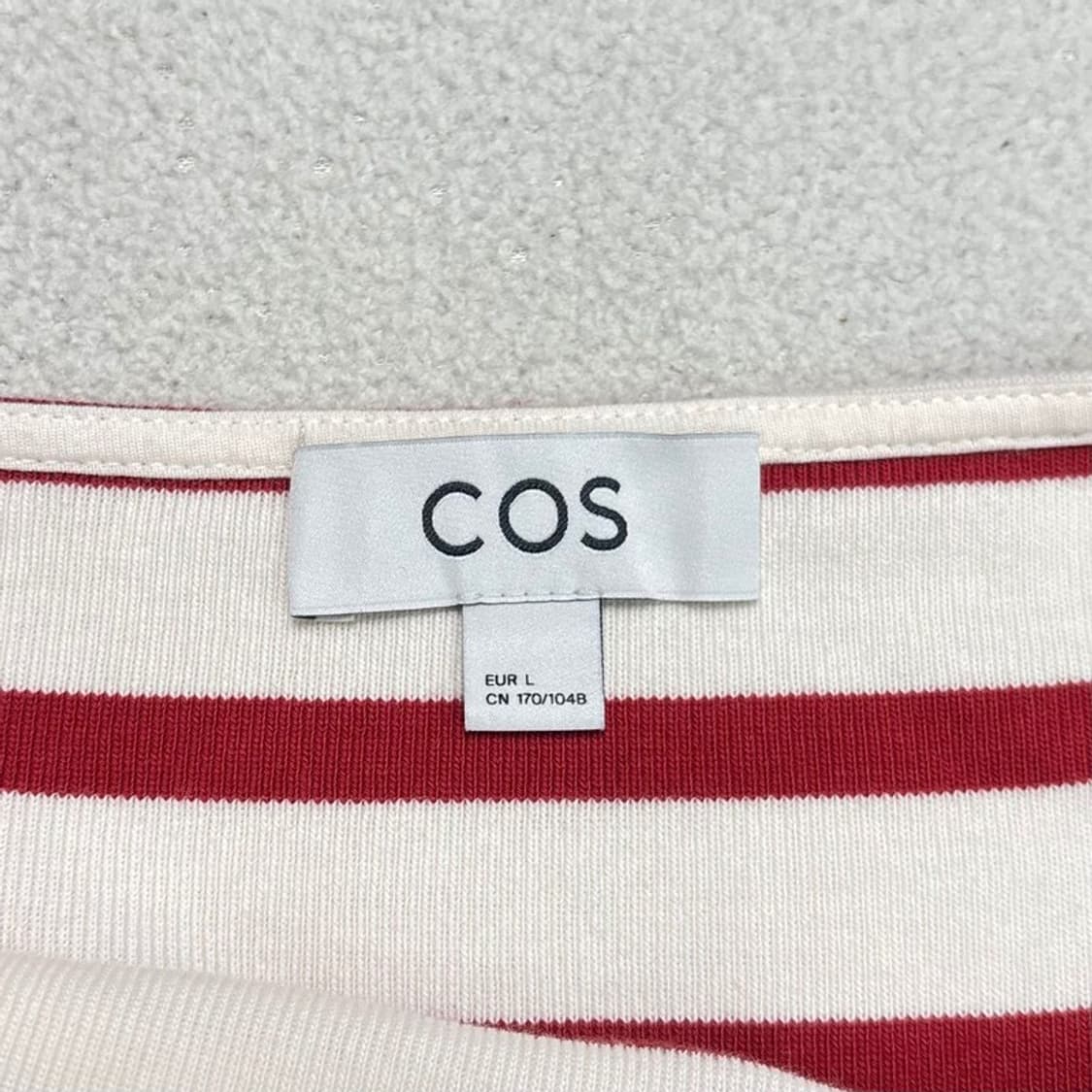 COS 레드 화이트 스트라이프 보트넥 긴팔 티셔츠 L 상품이미지4