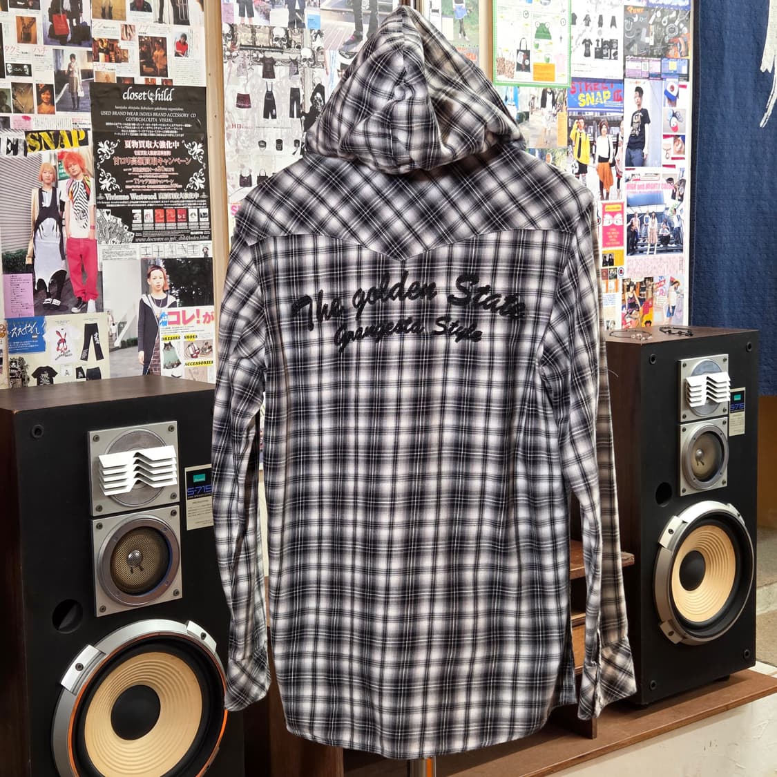 JPN 레터링 자수 후드 체크 셔츠 상품이미지5