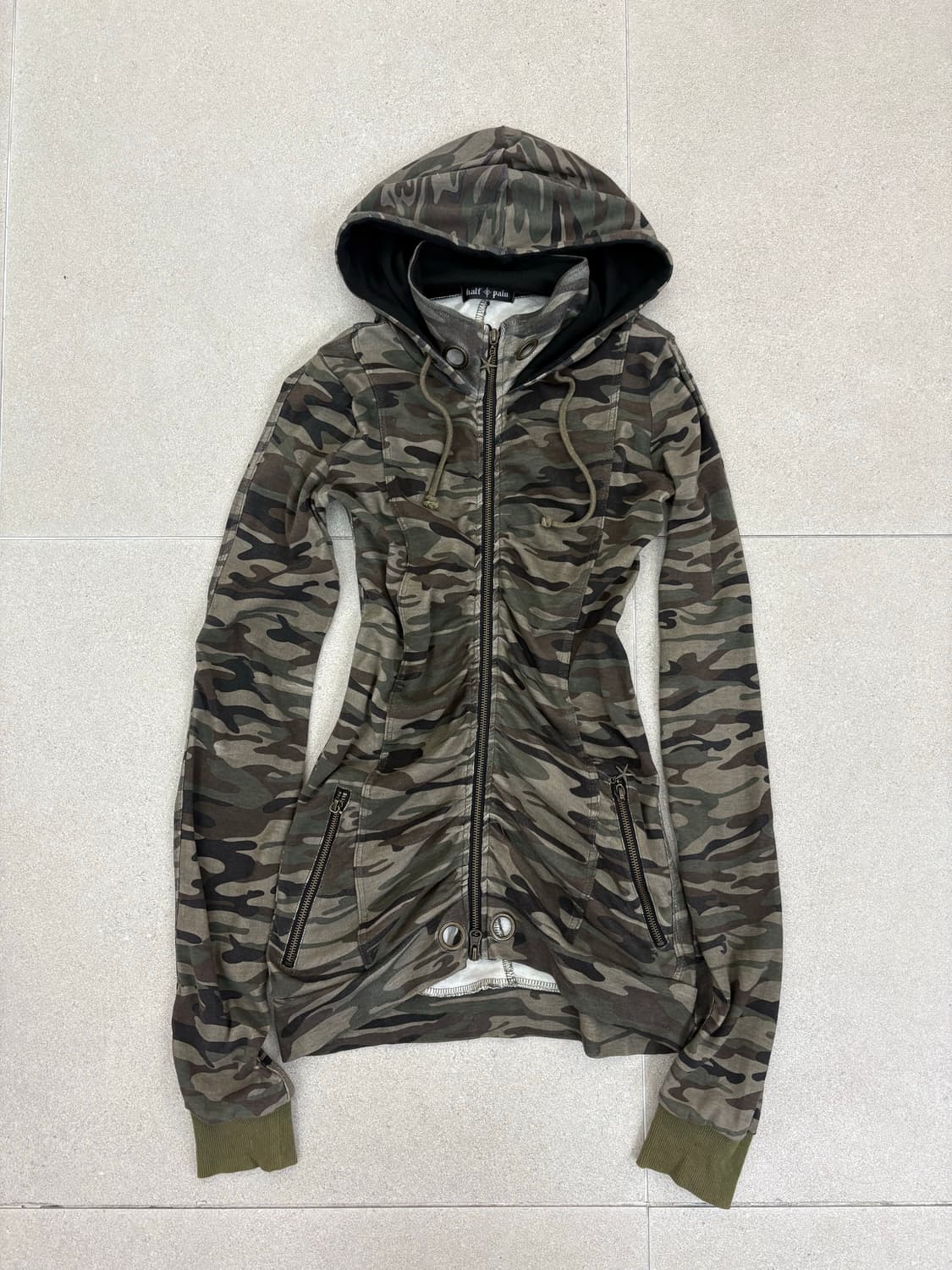 밀리터리 셔링 딱붙 후드집업 상품이미지1