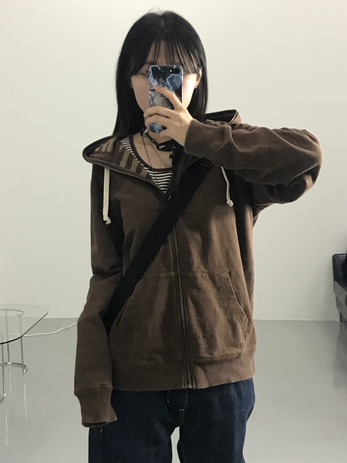 디스커스 브라운 후드 집업 상품이미지1