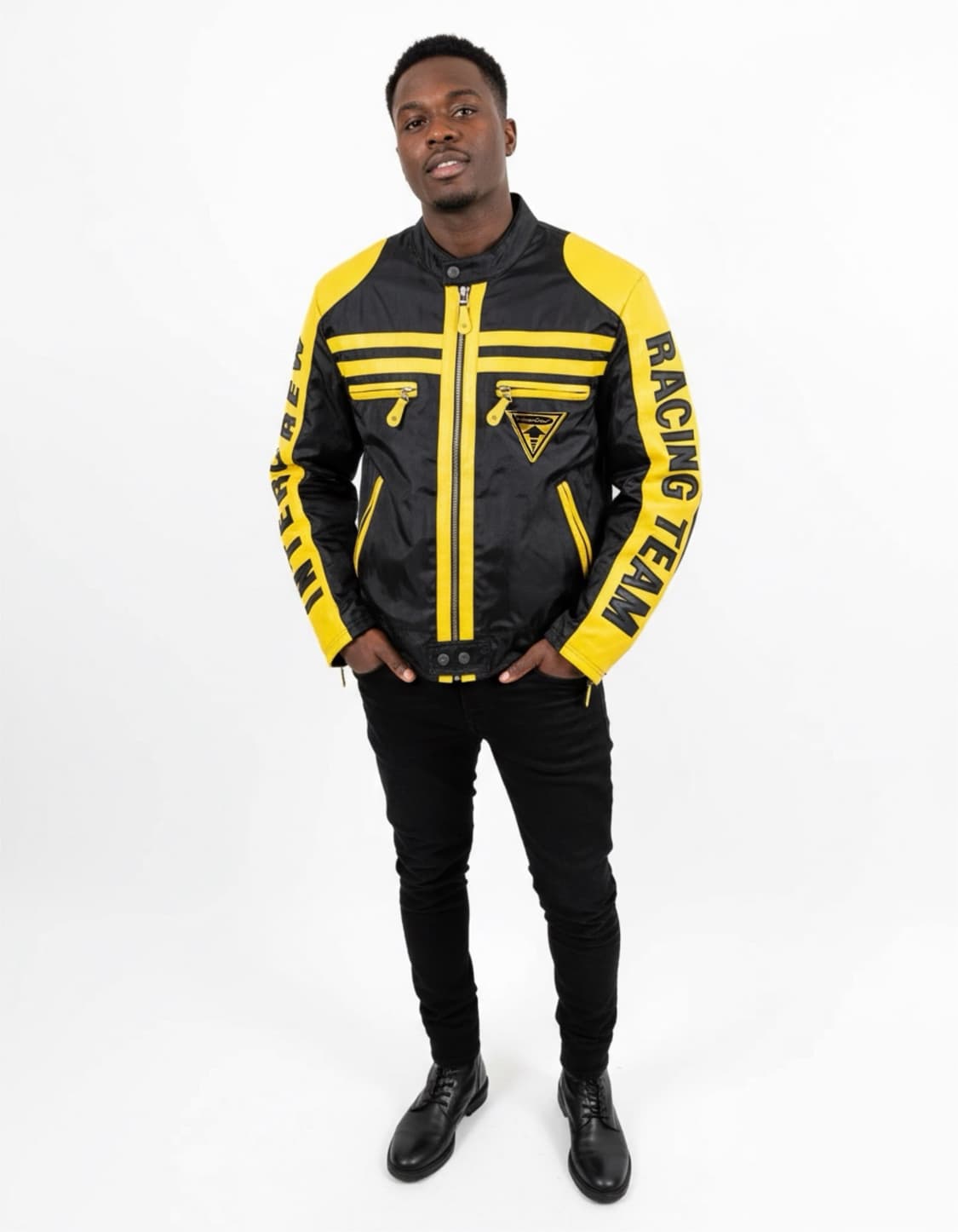 인터크루  레이싱 바람막이 레더믹스 나일론 바이커자켓 상품이미지1