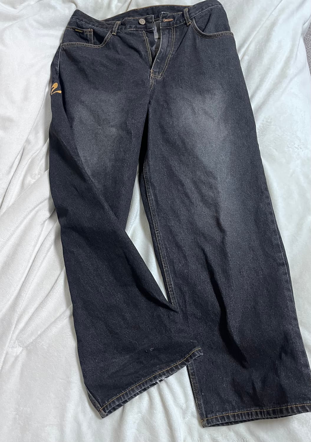 위캔더스 드워프 데님팬츠 흑청 M사이즈 상품이미지5