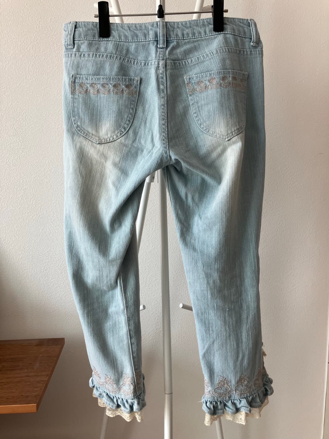 일본빈티지 Ryuryu 밑단 레이스 러플 장식 카프리팬츠 7부바지 상품이미지5