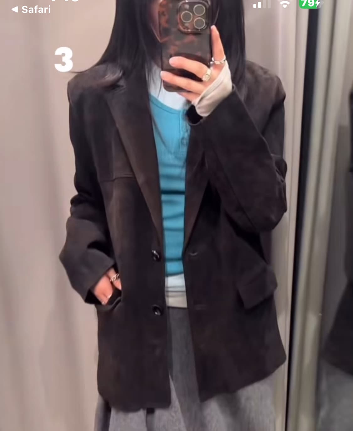 100% 스웨이드 가죽 포켓 블레이저 상품이미지1