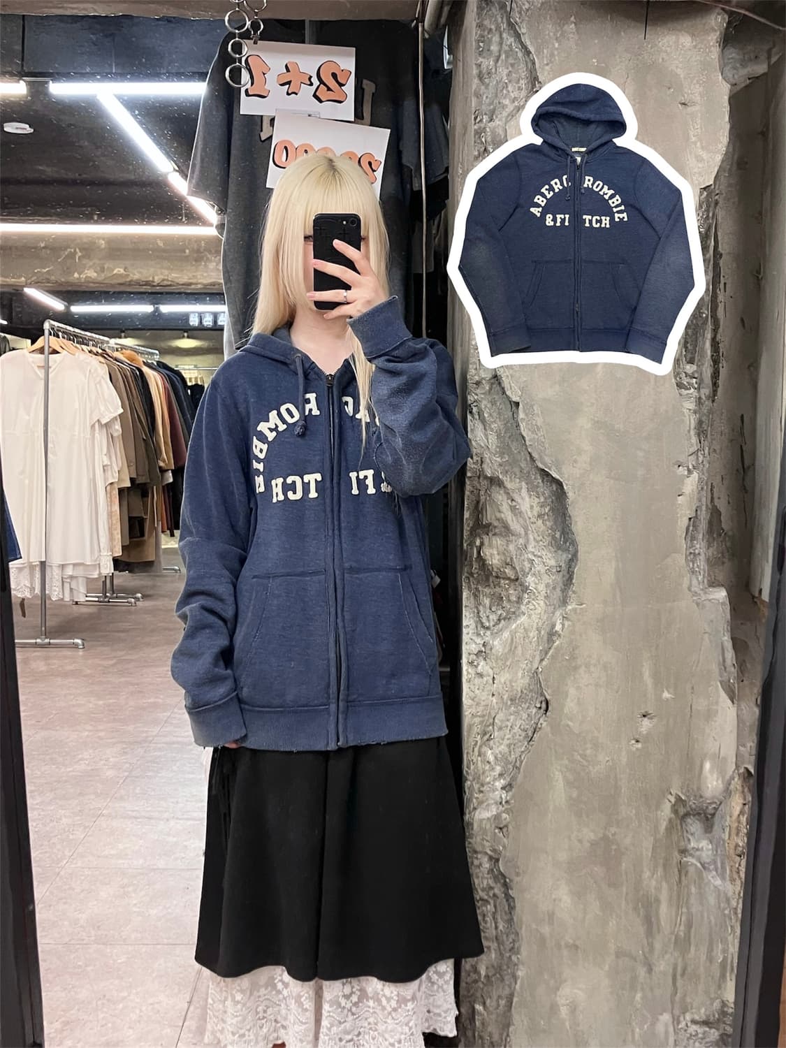 아베크롬비 기모 후드집업 차콜네이비 M   #csz3982 상품이미지1