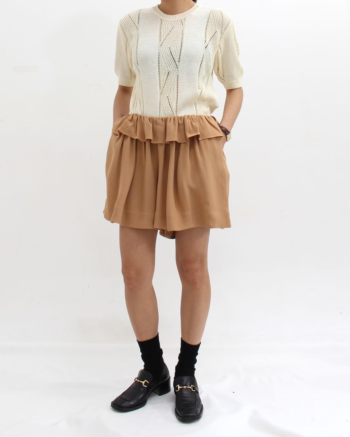 끌로에 Chole 실크 러플 베이지 반바지 숏팬츠 상품이미지9