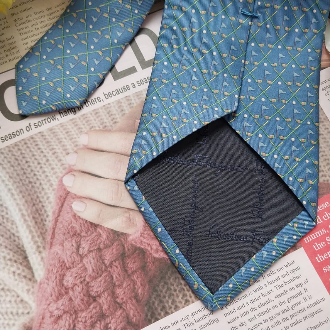 살바토레 페라가모 실크 골프패턴 넥타이 9.3cm B등급 K1266
 상품이미지5