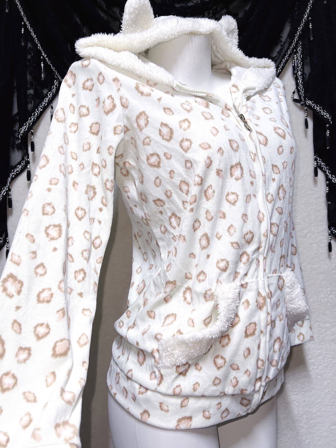 슈가돌 레오파드 호피 민트 네코미미 퍼후드집업 룸웨어 홈잠옷 갸루 핀터 상품이미지4