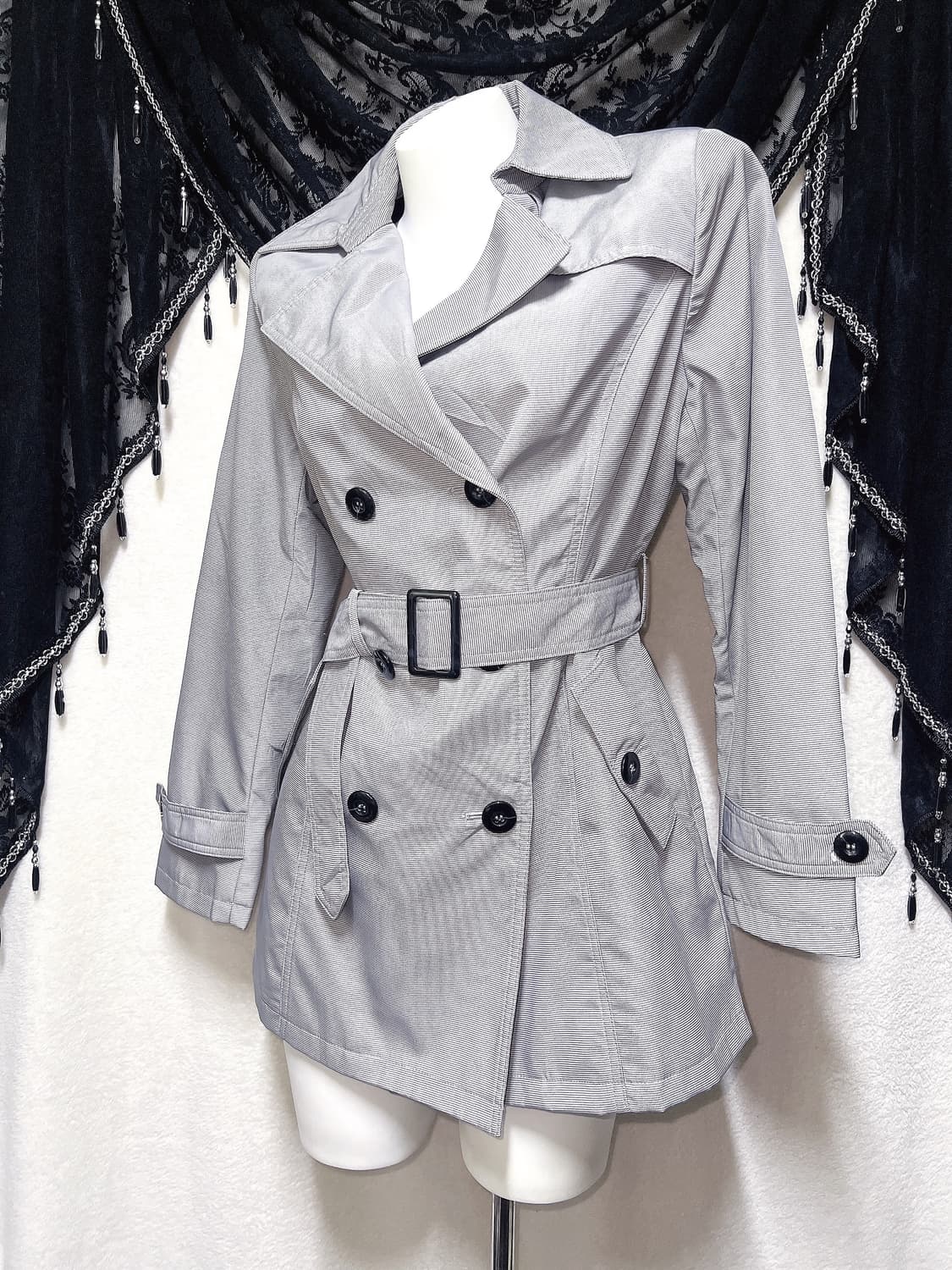 잔스트라이프 그레이 트렌치 코트 자켓 오네갸루 로맨틱 로걀 펑크 핀터 상품이미지2