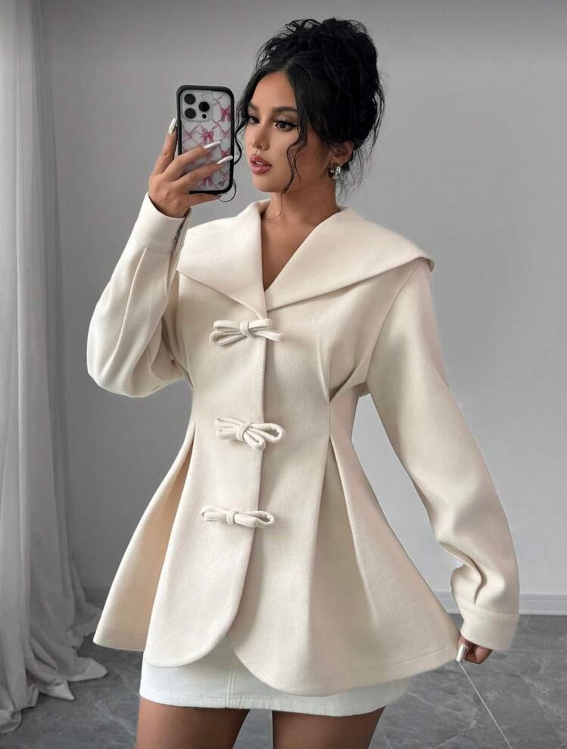 쉬인 shein 라떼갸루 아이보리 케이프 코트 S 상품이미지1