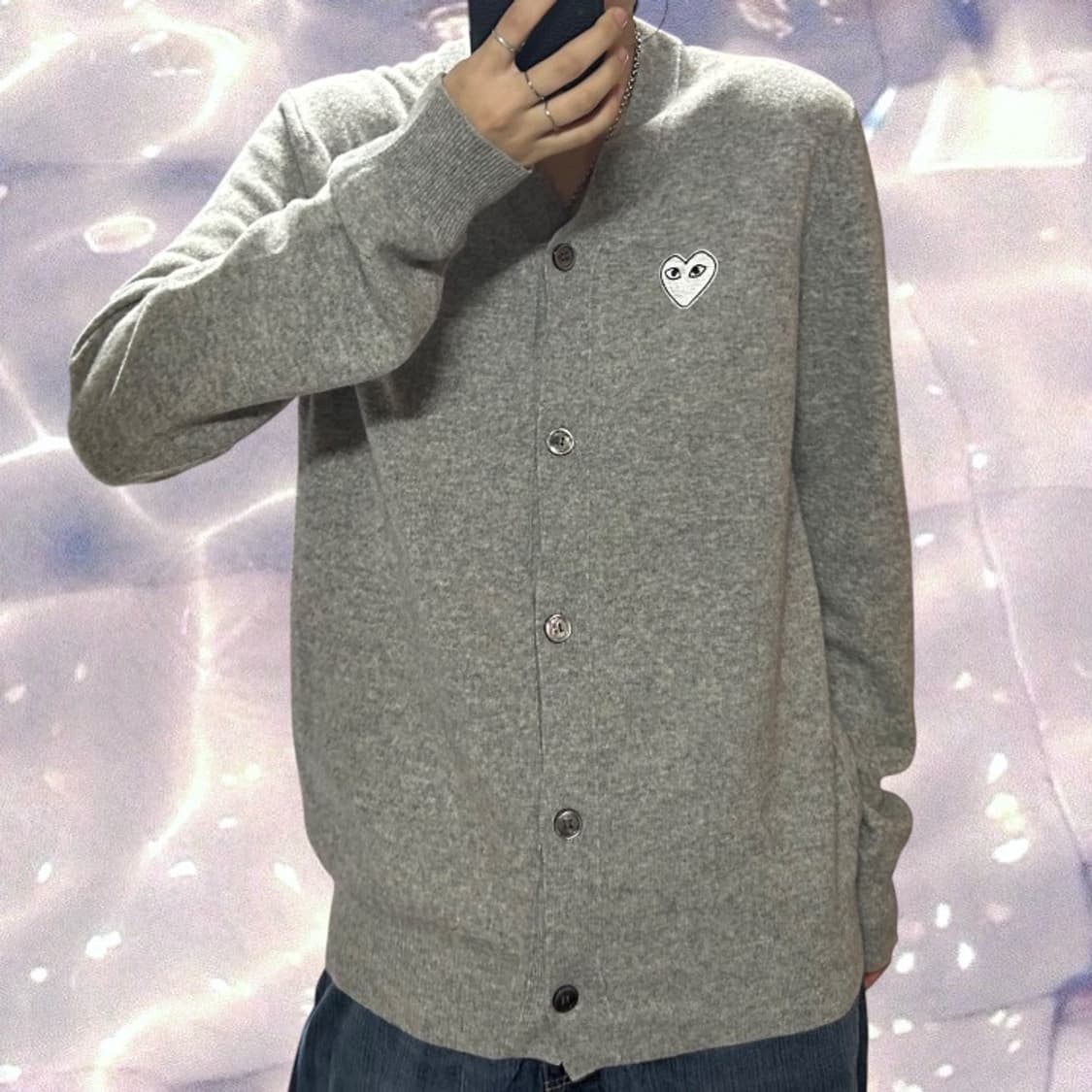 꼼데가르송 화이트 와펜 브이넥 니트 가디건 그레이 XL 상품이미지2