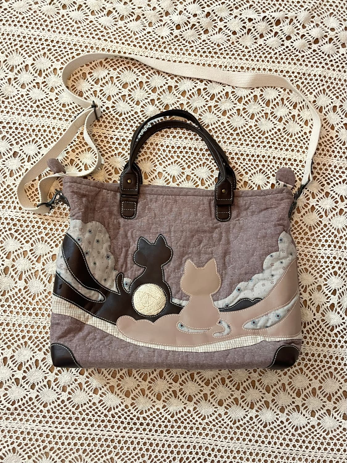 빈티지 고양이 패치워크 크로스백  상품이미지1