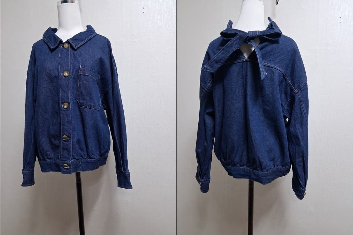 일본빈티지 등파인 백 리본끈 디테일  리본끈 청쟈켓 가오리루즈핏 66까지 상품이미지1