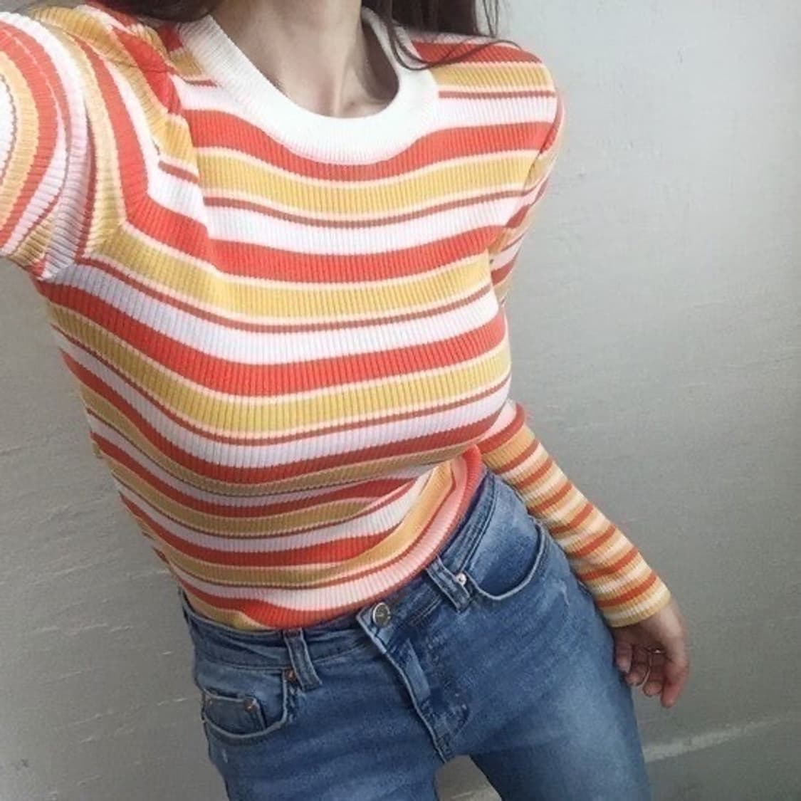 오렌지 단가라 티셔츠, 스트라이프 티셔츠 상품이미지5