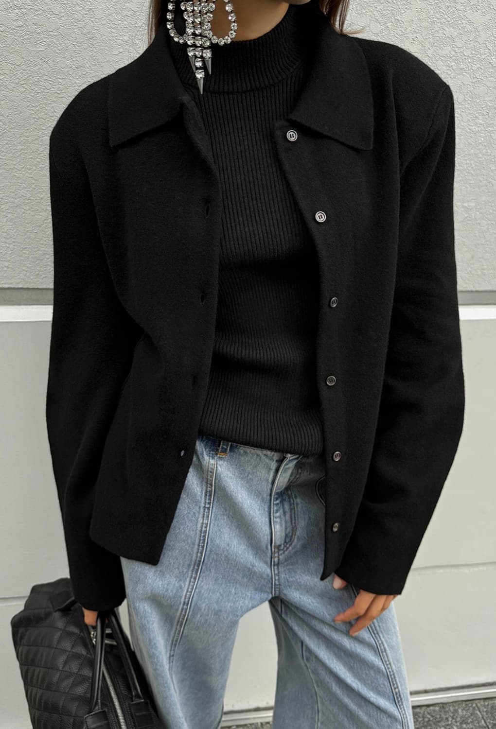 드래곤블루스 볼륨 슬리브 가디건 블랙 S 상품이미지6