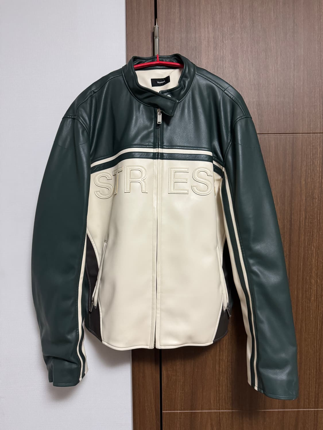 민타임 모터사이클 레더 자켓 그린 상품이미지1