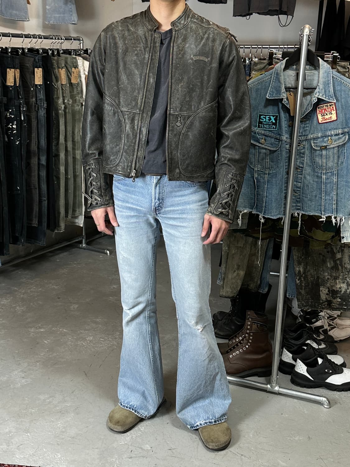 00's 할리데이비슨 코르셋 디스 레더 자켓 크롭 레더 자켓 상품이미지2