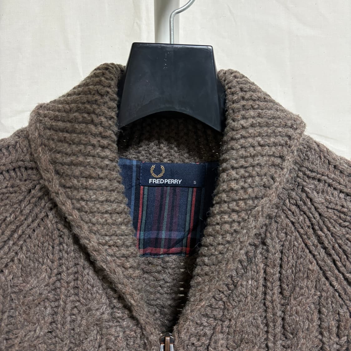 프레드페리 피셔맨 케이블 숄카라 집업 가디건 / 브라운, S 상품이미지4