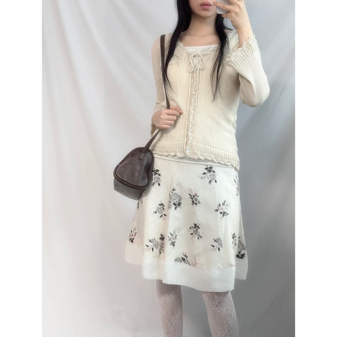 리본 타이 넥 레이스 가디건 상품이미지1