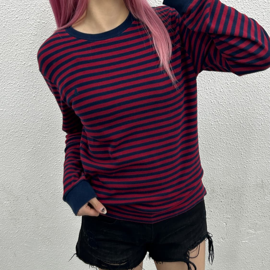 폴로 랄프로렌 네이비포니 레드 단가라 네이비 와플 롱슬리브 L 상품이미지1